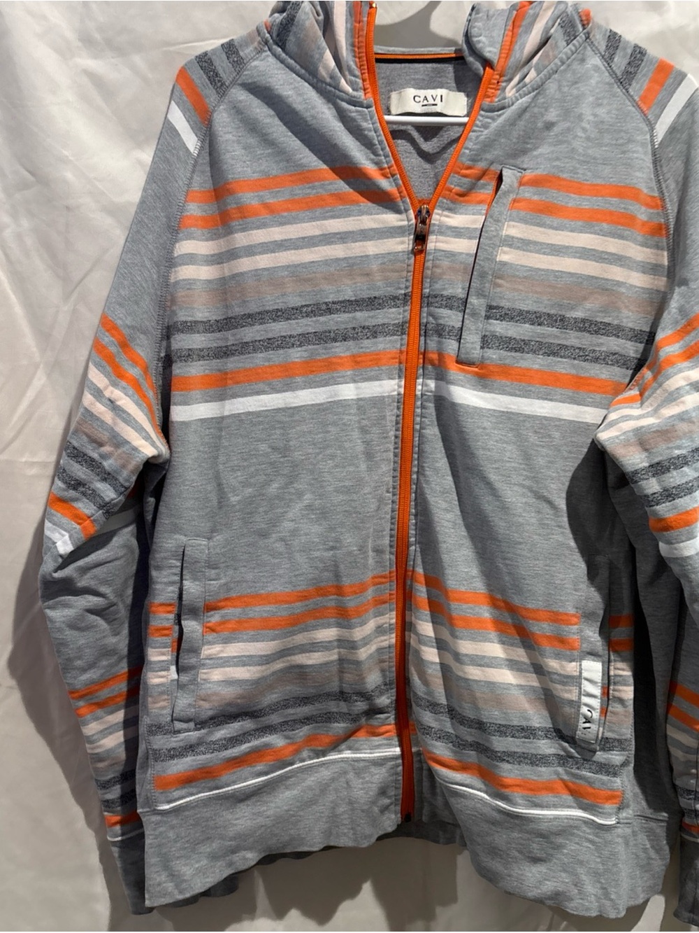 CAVI Men's Lightweight Gray & Orange Striped Zip Jacket